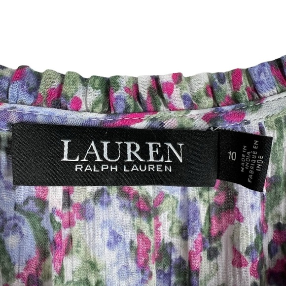 LAUREN RALPH LAUREN Micro Floral Layered Ruffled Midi Dress High Neck - Picture 5 of 11
